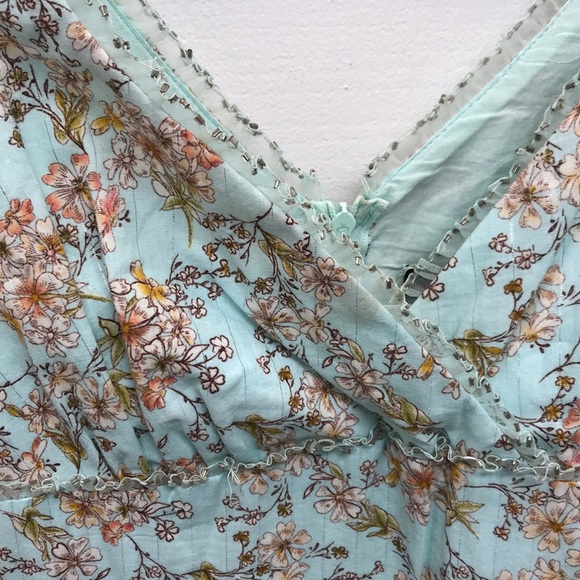 Floral Sky Blue Midi-Dress w/ Bead & Tulle Trim - Picture 7 of 7